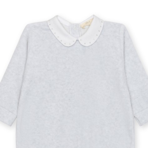 Velour Babygrow W/ Piqué Collar